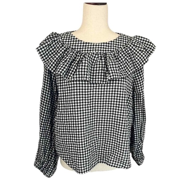 Zara Black & White Gingham Long Sleeve Top - Ruffle Plaid Neckline
MEDIUM - Picture 8 of 14